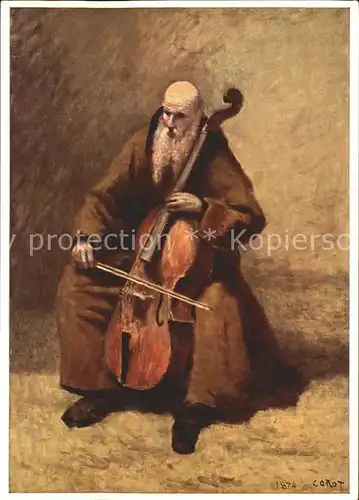 Kuenstlerkarte Cellospielender Musiker Camille Corot Kat. Kuenstlerkarte