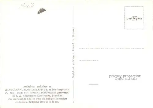 Kuenstlerkarte Robert Schumann Kat. Kuenstlerkarte