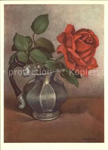 Rosen Vase Kuenstlerkarte Kat. Pflanzen