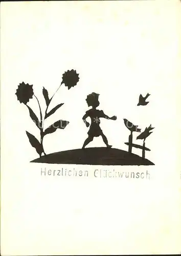 Scherenschnitt Schattenbildkarte Kind Vogel Herzlichen Glueckwuensch / Besonderheiten /