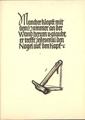 Kuenstlerkarte Hammer Spruch Holzschnitt Kat. Kuenstlerkarte