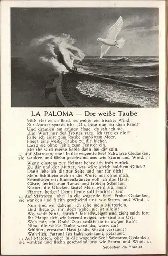 Liederkarte La Paloma die weisse Taube Kat. Musik