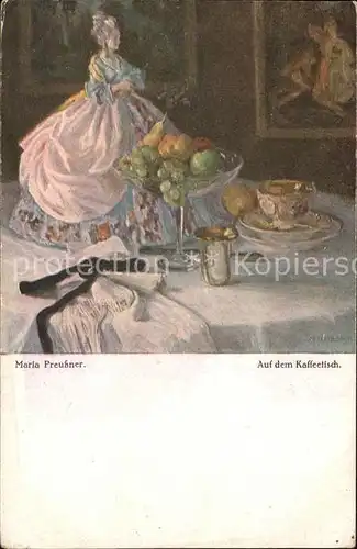Kuenstlerkarte Maria Preutsner Auf dem Kaffeetisch Kat. Kuenstlerkarte