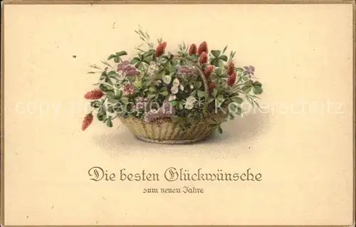 Neujahr Blumenkorb Wuensche Kat. Greetings