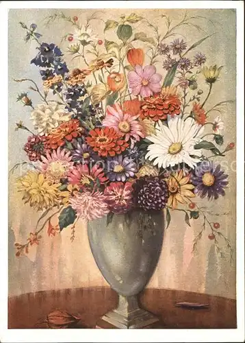 Kuenstlerkarte Vase Blumen Kat. Kuenstlerkarte