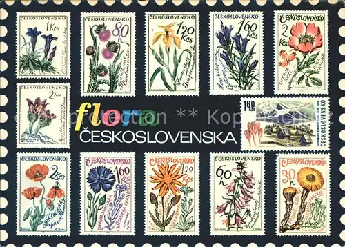 Briefmarke auf Ak flora ceskosleovenska Kat. Besonderheiten
