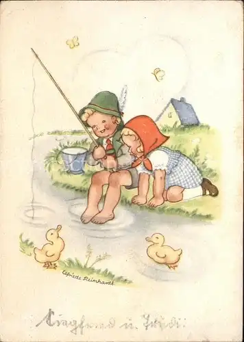 ka06278 Baby Nursery Bebe Kuenstlerkarte Angeln Elfriede Reinhardt Kategorie. Kinder Alte Ansichtskarten