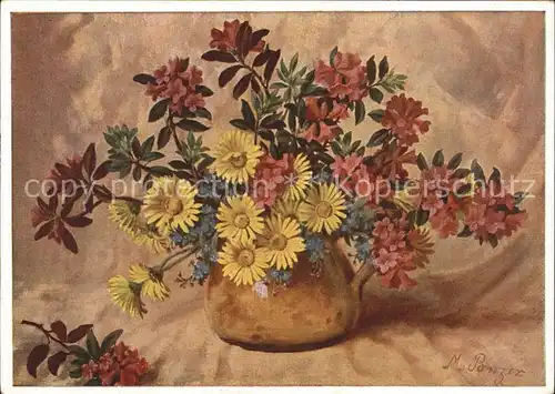 Kuenstlerkarte M. Ponzer Blumen Vase Kat. Kuenstlerkarte