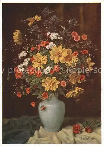 Kuenstlerkarte Blumen Vase Kat. Kuenstlerkarte
