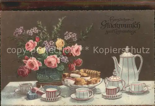 Namenstag Namenskarte Kaffee Blumen /  /