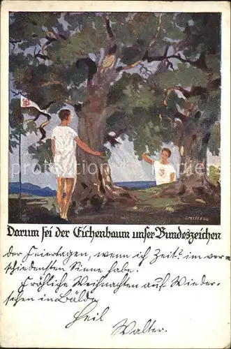 Baeume Trees Kuenstlerkarte Eichenbaum Bundeszeichen Kat. Pflanzen