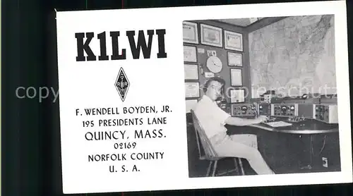 Funkerkarte K1LWI Norfolk County USA Kat. Technik