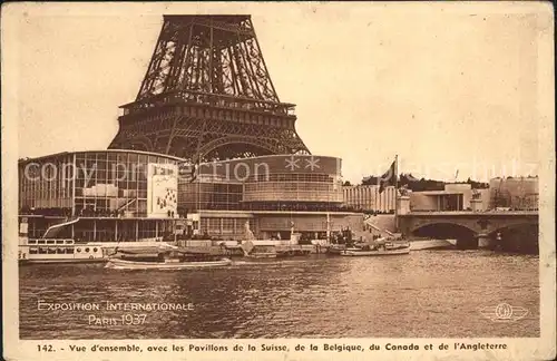 Exposition Internationale Paris 1937 Vue d ensemble Pavillon de la Suisse Belgique Canada Angleterre Eiffelturm  Kat. Expositions