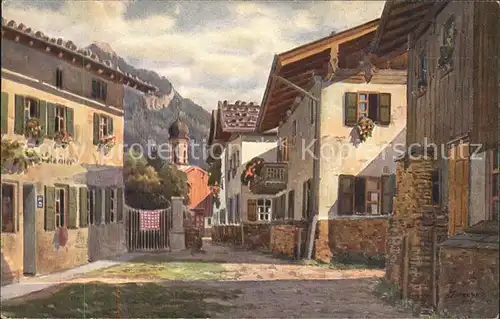 Marschall Vinzenz Oberammergau Strassenwinkel im unteren Dorf Nr. 10 Kat. Kuenstlerkarte