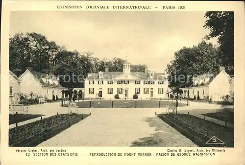 Exposition Coloniale Internationale Paris 1931 Maison de George Washington Section des etats unis Mount Vernon Kat. Expositions