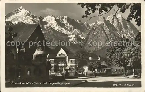 Foto Huber H. Nr. 675 Garmisch Marktplatz Zugspitzgruppe Deutsche Heimatbilder  Kat. Fotografie