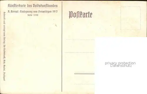 Kuenstlerkarte Volkskunstbund A. Kampf Einsegnung von Freiwilligen 1813  Kat. Kuenstlerkarte