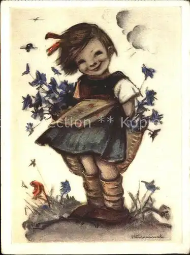 Hummel Nr. 5203 Maedchen Kind Blumen  Kat. Kuenstlerkarte