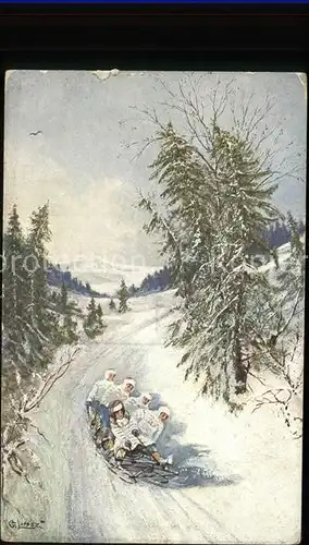 Schlitten Schnee Kuenstlerkarte G. Lorenz  Kat. Sport