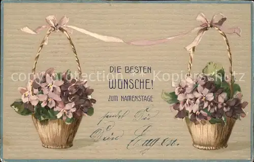 Namenstag Namenskarte Glueckwunsch Blumen Koerbe  /  /