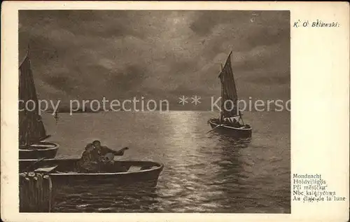 Kuenstlerkarte K. O. Belawski Mondnacht Nr. 3002 Segelboote Kat. Kuenstlerkarte