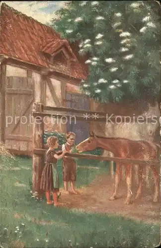 Kuenstlerkarte Germanus Ferienbesuch Nr. 156 Kinder Pony Pferd  Kat. Kuenstlerkarte