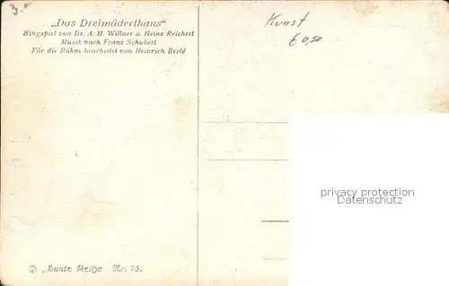 Schubert Franz Kuenstlerkarte A. Broch Das Dreimaederlhaus Bunte Reihe Nr. 75 Kat. Persoenlichkeiten