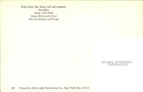 Kuenstlerkarte Paul Klee Duke Leiter Not Alone Nr. 899 Kat. Kuenstlerkarte