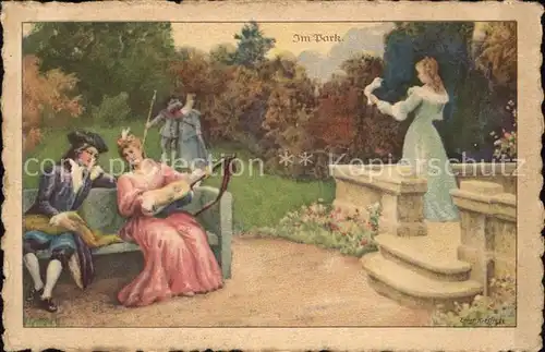 Kuenstlerkarte Ernst Kiesling Im Park Nr. 106 Mandoline  Kat. Kuenstlerkarte