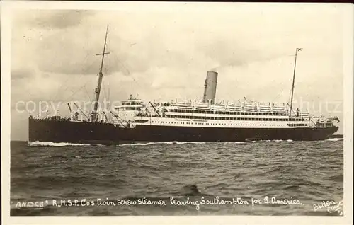 Dampfer Oceanliner R.M.S.P. Andes Southampton  Kat. Schiffe
