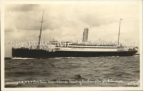 Dampfer Oceanliner R.M.S.P. Andes Southampton  Kat. Schiffe