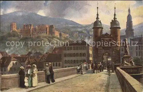 Hoffmann Heinrich Heidelberg alte Neckarbruecke Schloss Nr. 113  Kat. Kuenstlerkarte
