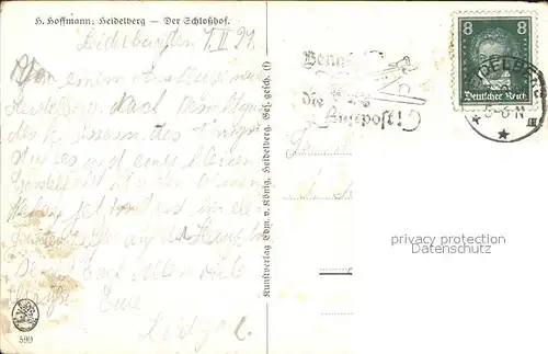 Hoffmann Heinrich Heidelberg Schlosshof Nr. 599  Kat. Kuenstlerkarte