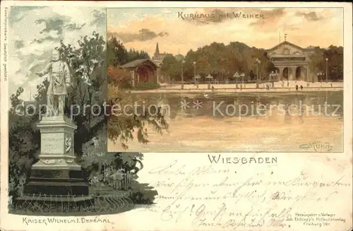 Muench C. Wiesbaden Kaiser Wilhelm I. Denkmal Kurhaus Weiher Kat. Kuenstlerkarte