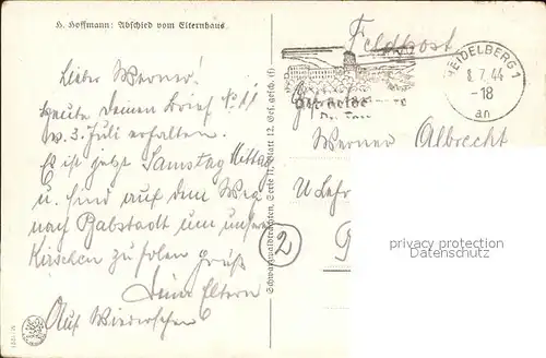 Hoffmann Heinrich Abschied vom Elternhaus Trachten Schwarzwald Pferdekutsche  Kat. Kuenstlerkarte