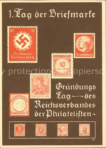 Briefmarke auf Ak Gruendungstag Reichsverband der Philatelisten  Kat. Besonderheiten