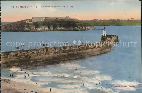 Leuchtturm Lighthouse St Malo Mole Fort de la Cite  Kat. Gebaeude