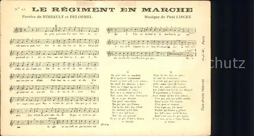 Liederkarte Le Regiment en Marche Kat. Musik