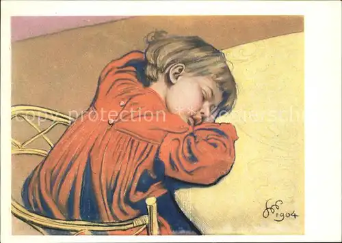 Kuenstlerkarte Stanislaw Wyspianski Dziewczynka z dzbankiem Kind Schlaf schlafen Kat. Kuenstlerkarte