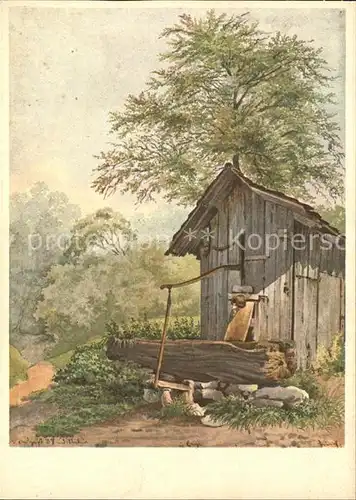 Keller Gottfried Bretterhuette mit Ziehbrunnen Kat. Kuenstlerkarte