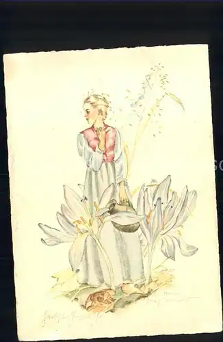 Blumen Lilien Frau Kuenstlerkarte  Kat. Pflanzen