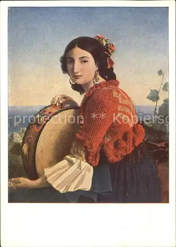 Kuenstlerkarte Leopold Robert Jeune Fille de Sorrente Frau Tamburin Sorrento  Kat. Kuenstlerkarte