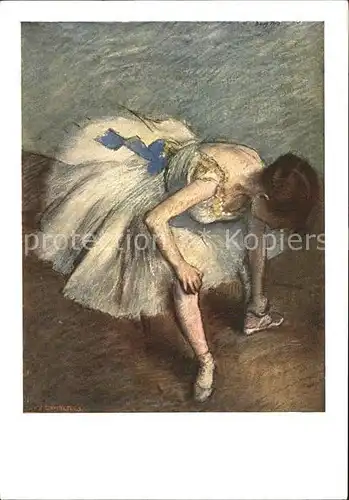 Ballett Kuenstlerkarte Edgar Degas Danseuse nouant son brodequin Nr. 1199 Kat. Tanz