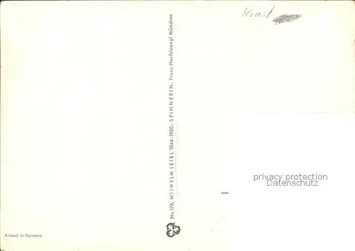 Kuenstlerkarte Wilhelm Leibl Spinnerin Nr. 176 Spinnrad Handarbeit haekeln  Kat. Kuenstlerkarte