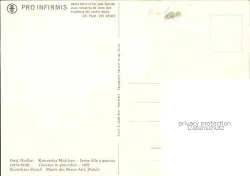 Hodler Ferdinand Knieendes Maedchen Spendenkarte Pro Infirmis Kat. Kuenstlerkarte