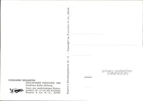Segantini Giovanni Strickendes Maedchen Handarbeit stricken Schafe  Kat. Kuenstlerkarte
