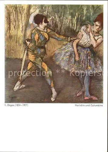 Ballett Kuenstlerkarte E. Degas Harlekin und Columbine Kat. Tanz