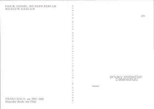 Kuenstlerkarte Frans Hals Singender Knabe mit Floete  Kat. Kuenstlerkarte
