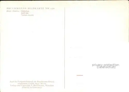 Verlag Bruckmann Nr. 250 Henri Matisse Stillleben Blumenstock