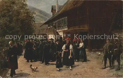 Hoffmann Heinrich Nach der Kirche Nr. 194 Trachten Schwarzwald Jaeger  Kat. Kuenstlerkarte
